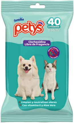 Paños Humedos Petys sin Fragancia - 40 Unidades Para perro